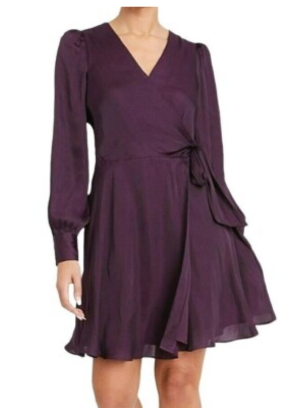 NWT Banana Republic Womens Satin Ruffle Wrap Dress in Purple Size 10 V-Neck